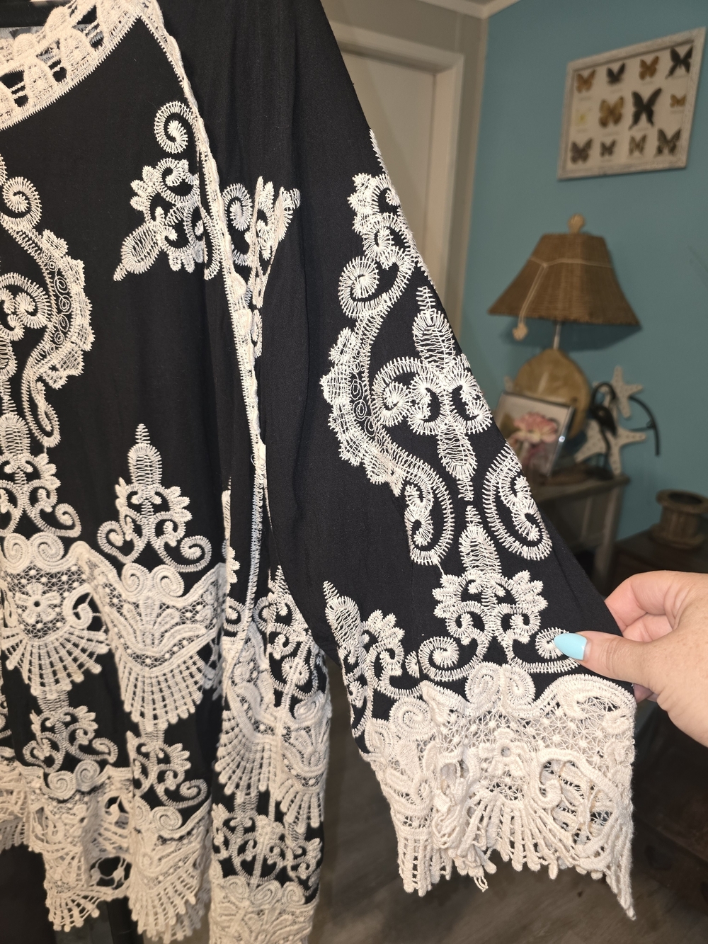 Black Tunic with Cream Lace Embroidery - Women - Picture 9 of 14